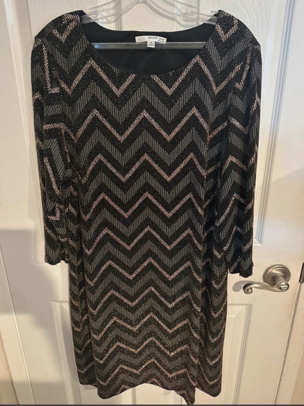 Studio One Black Dress with Silver Chevron Sequin Pattern